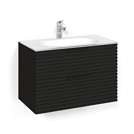 Macro Design Crown Stripe Servantskap 2-skuff - med Glasservant Svart eik / 80cm Glass Edge Hvit