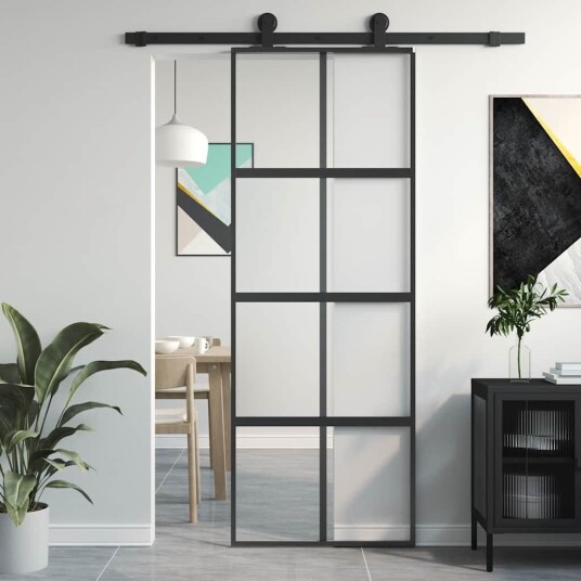 vidaXL Skyvedør svart 76x205 cm herdet glass og aluminium vidaXL Skyvedør svart 76x205 cm herdet glass og aluminium