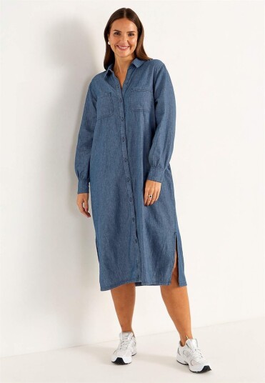 Denimkjole med sidelommer Denimkjole med sidelommer