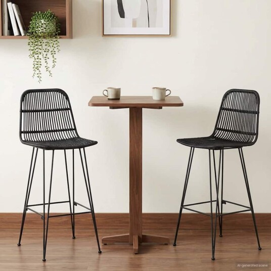 vidaXL Barstol 2 pcs Svart 44 x 55 x 109 cm Rattan og Stål vidaXL Barstol 2 pcs Svart 44 x 55 x 109 cm Rattan og Stål