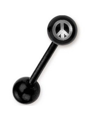 Svart Tungepiercing med Peace Tegn