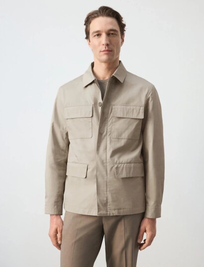 Mango 100% Cotton Multi Pocket Jacket Beige XL Mango 100% Cotton Multi Pocket Jacket Beige XL