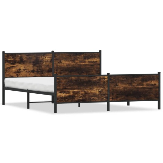 Sengeramme i metall uten madrass røkt eik 183x213 cm 3301356 Sengeramme i metall uten madrass røkt eik 183x213 cm 3301356