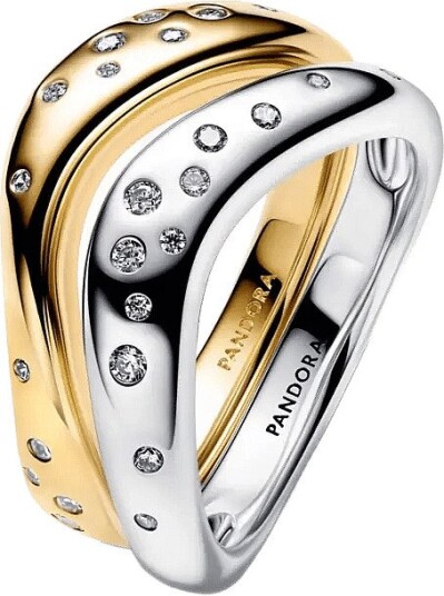 Pandora Organically Shaped Two Tone Stacking Rings Silver 50