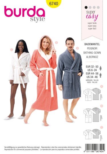 Burda 6740 - Morgenkåpe EUR: 32-50/44-56