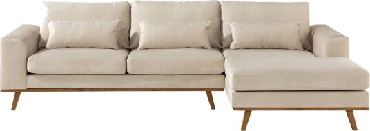 Copenhagen 4 seters Høyrevendt L formet Divansofa i Fløyel Beige