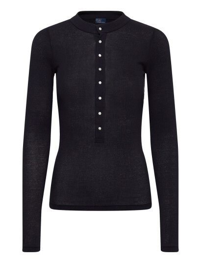 Ralph Lauren Polo Ribbed Cotton Henley Shirt Black M