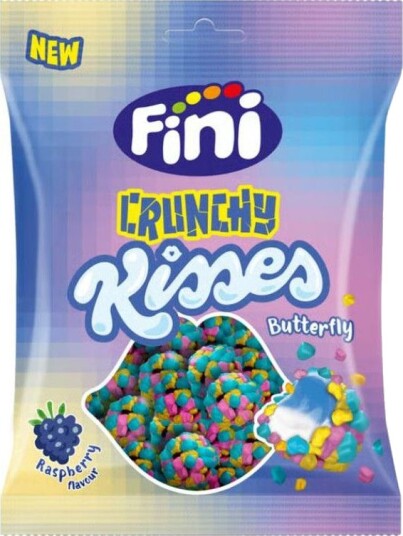 Fini Crunchy Kisses Raspberry Butterfly - Skumgodteri med Bringebærsmak 75g Fini Crunchy Kisses Raspberry Butterfly - Skumgodteri med Bringebærsmak 75g