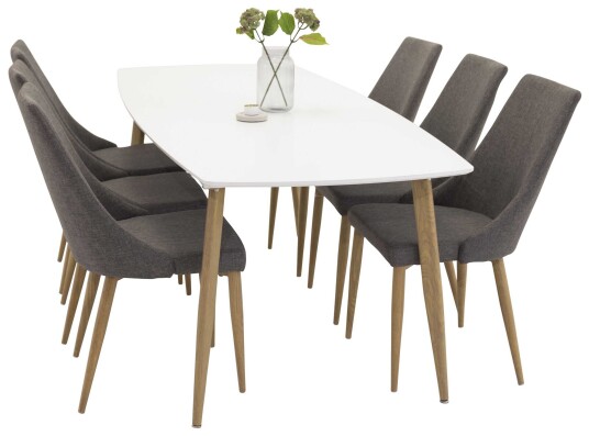 Venture Design Polar & Leone spisegruppe Hvit/grå 6 st stoler & bord 240 x 100 cm