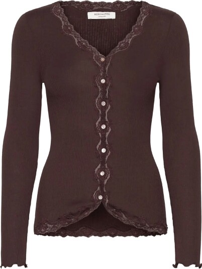 Rosemunde Rwbabette Silk Ls V Neck Lace Cardigan Brown S