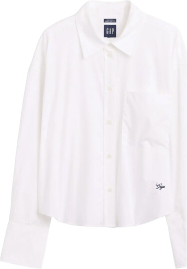 GAP Organic Cotton Poplin Oversized Crop Shirt   White   S
