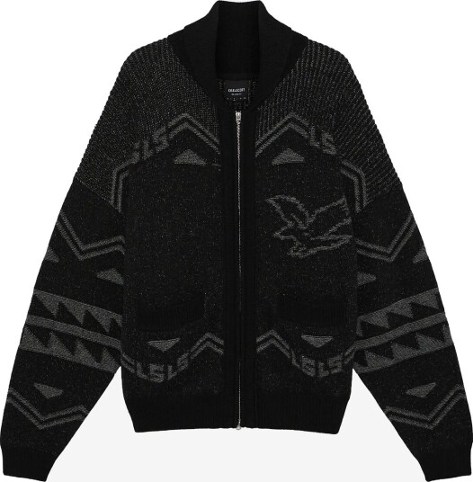 Lyle & Scott Jacquard Full Zip Cardigan   JET BLACK   M