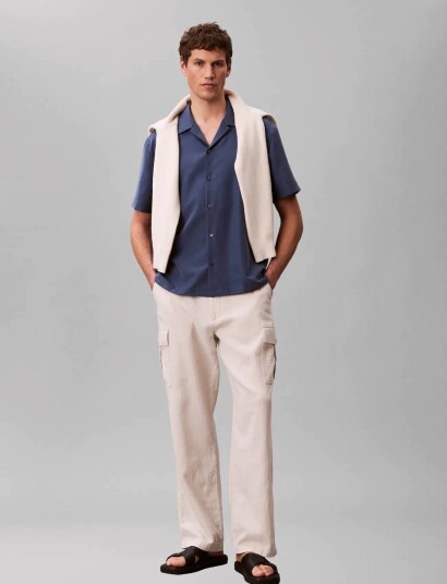 Calvin Klein Ss Camp Collar Drapey Lyocell Ea Navy S