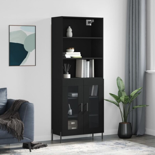 vidaXL Highboard svart 69,5x34x180 cm konstruert tre 8720845926939