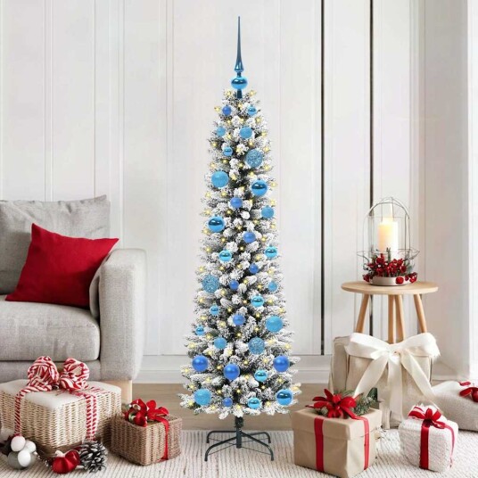 Kunstig juletre Grønn og hvit 150 cm PVC og Metall og Plast Kunstig juletre Grønn og hvit 150 cm PVC og Metall og Plast