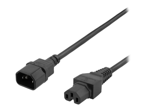 Deltaco Strømforlengelseskabel 3m C15 til C14 Svart 10A 250V
