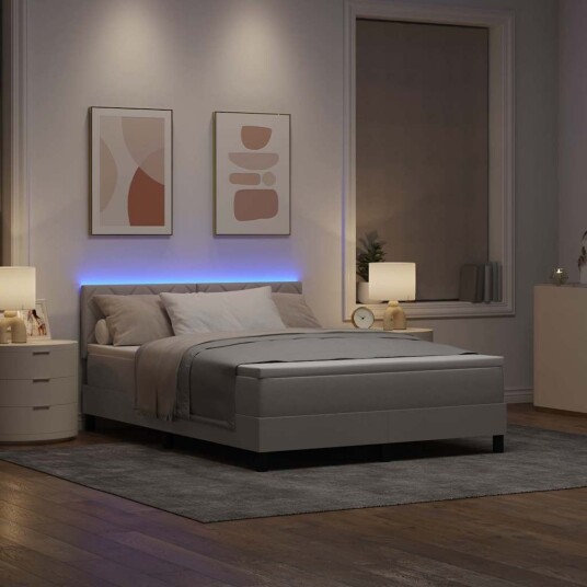  Box Spring Seng med Madrass & LED Taupe 160x200 cm Stoff