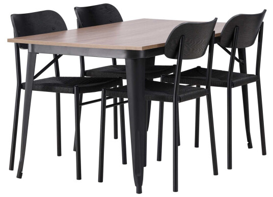 Venture Design Tempe & Polly spisegruppe Svart/valnøtt 4 stoler & bord 140 x 80 cm