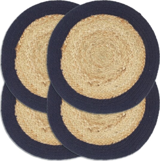 vidaXL Bordmatter 4 stk naturell og marineblå 38cm rund jute og bomull