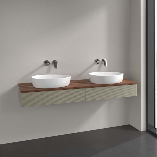 Villeroy & Boch Antao Servantskap med 2 skuffer 160x50x19 cm m/lys Steingrå/Valnøtt