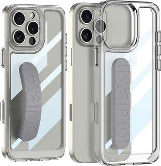 iPhone 16 Pro Max Klar-deksel med håndstropp i silikon - Grå