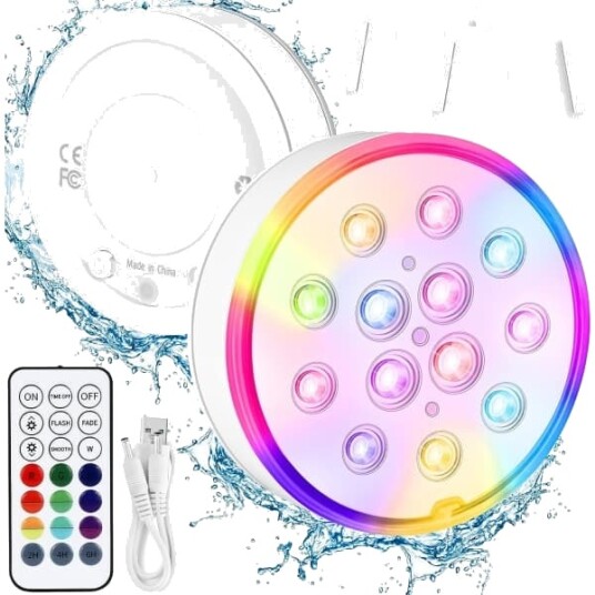 Bassenghengt lampe helt forseglet oppladbart bassenglys IP68 vanntett