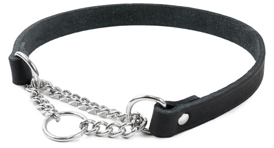 Halskjede i lær Hera halvjern Svart 18 mm for hund 39-49 cm