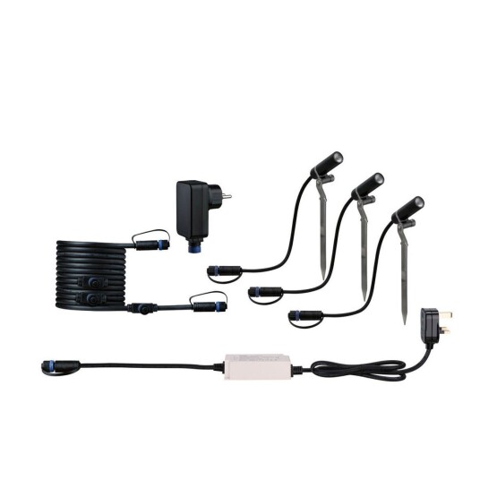 Plug & Shine Platini spot med spyd 2W 3000 Kelvin IP65 - 3 pakning med strømforsyning - Antrasitt