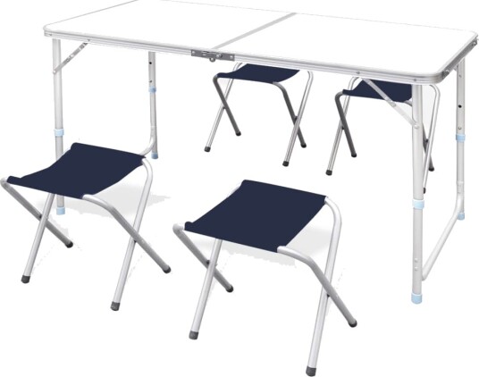 Camping Klappbord med 4 Klappstoler Justerbar Høyde 120x60cm