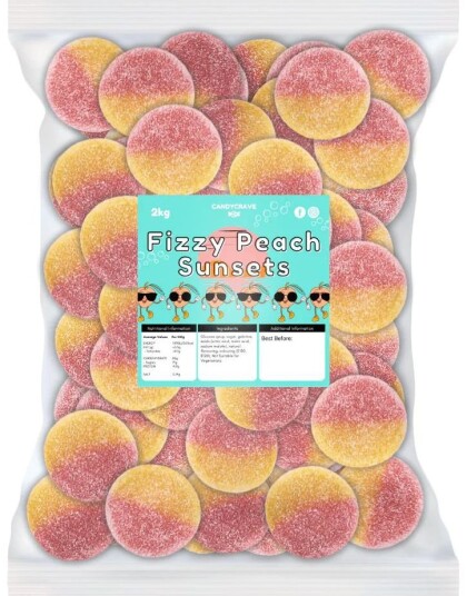 2 kg Candycrave Fizzy Peach Sunsets   Stor Pose med Sur Ferskenvingummi