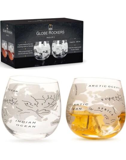 2 stk Globe Rocker Whiskeyglass med Rund Bunn og Verdenskartmotiv 300 ml 2 stk Globe Rocker Whiskeyglass med Rund Bunn og Verdenskartmotiv 300 ml