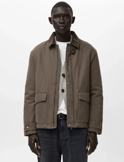 Mango Quilted Jacket With Corduroy Collar   Brown   XL