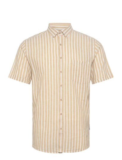 Lindbergh Striped Cotton/Linen Shirt S/Sstriped Cotton/Linen Shirt S/S   Beige   S