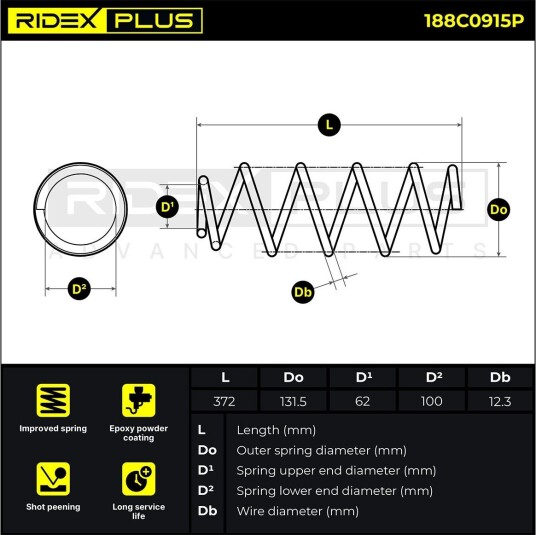 RIDEX PLUS 188C0915P Fjær RIDEX PLUS 188C0915P Fjær