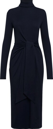 Lauren Ralph Lauren Tie Front Cotton Blend Turtleneck Dress Navy XL