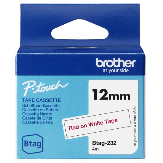 Brother Tape Btag-232 12mm Rød/hvit