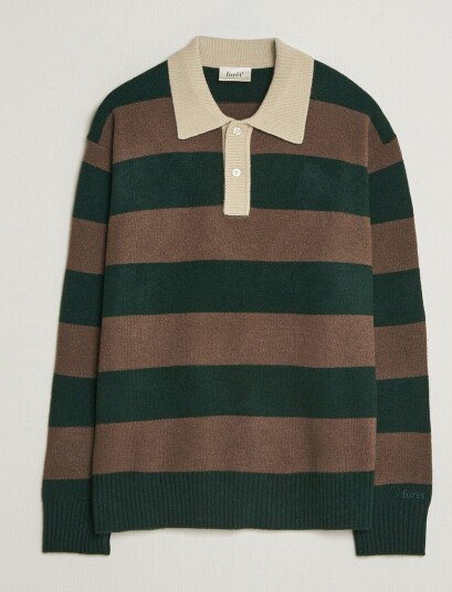 Forét Frost Stripe Knit Polo Deep Green