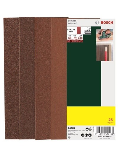 Bosch 25 delers Slipepapirsett Til Plansliper Korning 60 80 120 240 G= 60 80 120 240 Uten Hull