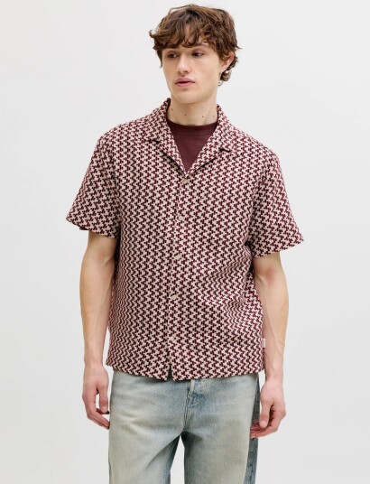 Jack & Jones Jormontauk Crochet Shirt Ss Sa26 Ln   Burgundy   L