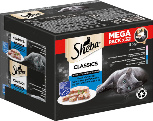 Sheba Classics Kattemat Multipakke - 32 x 85 g variert skåler i postei Sheba Classics Kattemat Multipakke - 32 x 85 g variert skåler i postei