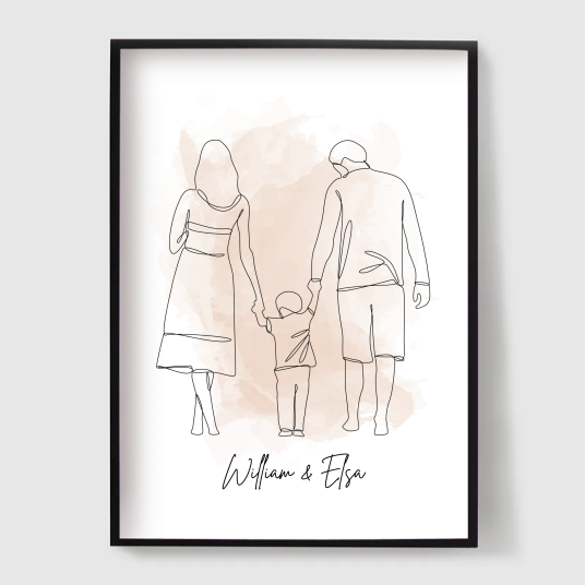 Personlig Plakat Familie Linjekunst