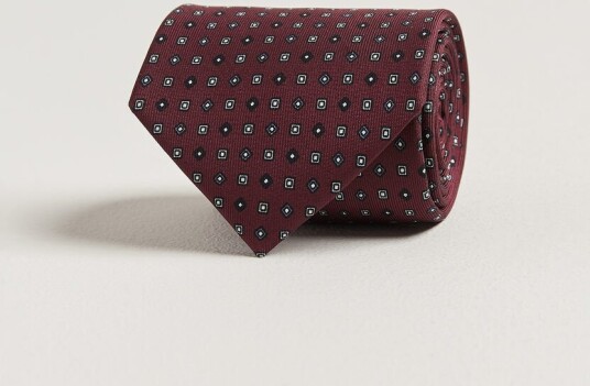 E. Marinella 3 Fold Printed Silk Tie Burgundy
