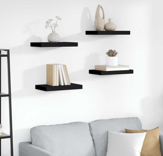 vidaXL Flytende vegghyller 4 stk svart 40x23x3,8 cm MDF