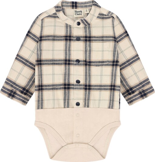 Hust and Claire Body I/e HCBertil Soft Fransk Oak m. Rute Hust and Claire 2 år (92) Langermet Body Beige Blå Marineblå