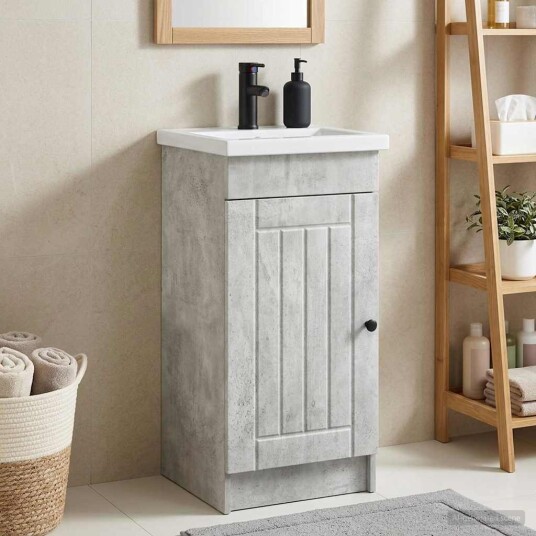 Badmøbel med vask Betonggrå 42 x 40 x 84,5 cm Konstruert tre Badmøbel med vask Betonggrå 42 x 40 x 84,5 cm Konstruert tre
