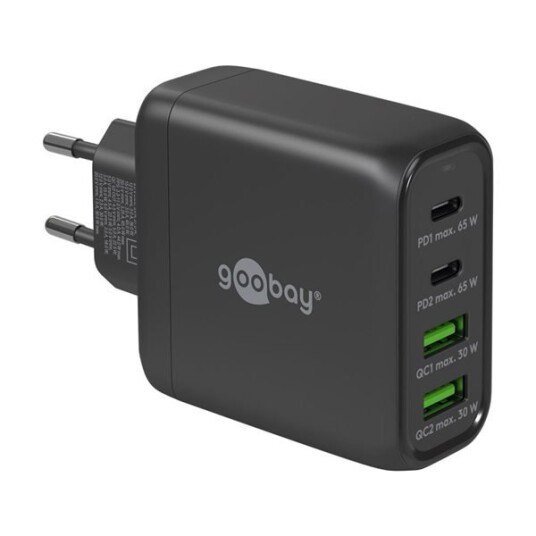 Goobay USB-Lader 2xUSB QC, 2xUSB-C PD 68W - Svart Goobay USB-Lader 2xUSB QC, 2xUSB-C PD 68W - Svart