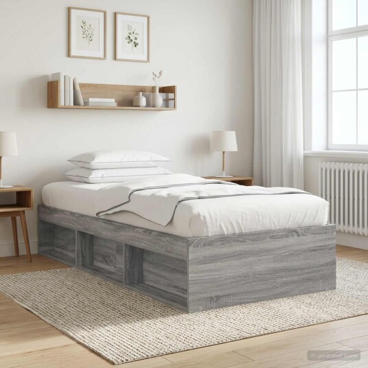 vidaXL Sengeramme med oppbevaring med hylle Grå Sonoma 80 x 200 cm