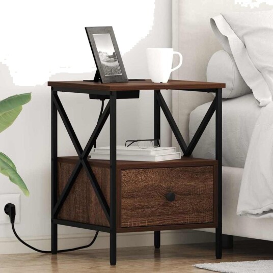 Nattbordskap 2 pcs brun eik 41.5 x 40.5 x 55 cm Konstruert tre Nattbordskap 2 pcs brun eik 41.5 x 40.5 x 55 cm Konstruert tre