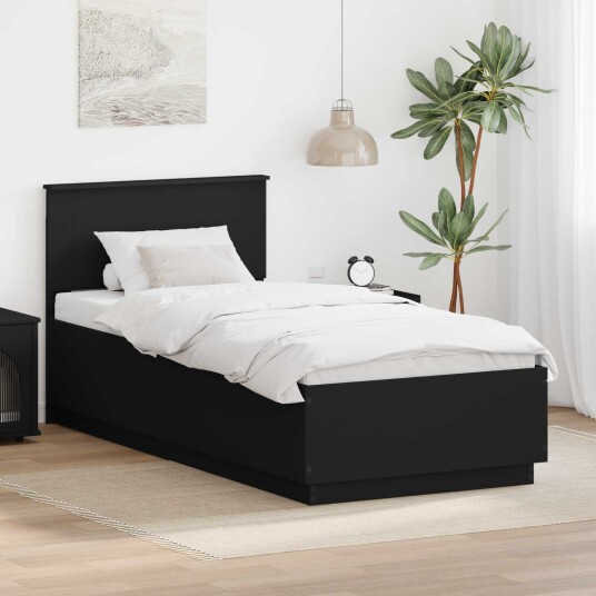 vidaXL Sengestamme med LED -stripelys Svart 90 x 190 cm Konstruert tre