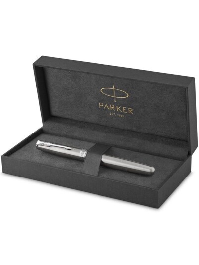 Parker Sonnet Rollerball Pen  Stainless Steel with Palladium Trim  Fine Point Svart Ink  Gift Box